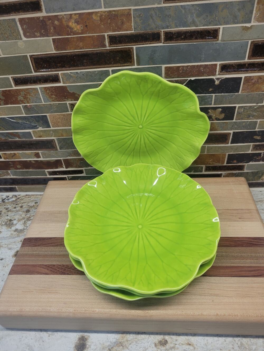 4 Vintage Metlox Poppytrail Lotus Lime Green Salad Plates California Pottery MCM